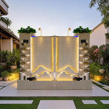 Modern Cement Water Fountain with Lighting, Mist & Waterwheel – 6.89ft Tall Indoor/Outdoor Decor for Garden, Entryway, Pool,Housewarming Gift (Left)(Left+Right)