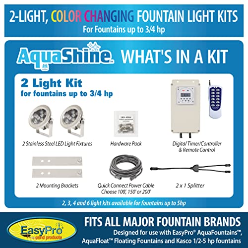 EASYPRO RGB2-100 AquaShine Color Changing LED Fountain Light Kit Cyan