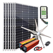 1120W Solar Wind Hybrid System with 400W Wind Turbine Generator 24V + 6pcs 120W Mono Solar Panel + 2000W Peak 4000W Power Inverter + Hybrid Charge Controller