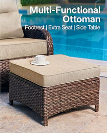 PONDET Weather-Resistant 2 Piece Patio Ottomans with Removable Cushions