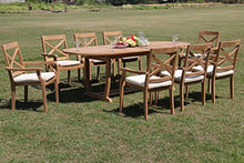 TeakStation 8 Seater Grade-A Teak Wood 9 Pc Dining Set: 94" Mas Oval Trestle Leg Table and 8 Granada Stacking Arm/Captain Chairs #TSDSGRb
