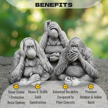 OLOMA Concrete Three Wise Monkeys Garden Statue Set No Hear No See No Speak No Evil Monkeys Figurines Outdoor Realistic Gorillas Yard Decor Meditation Zen Sculpture Handcrafted Primate Art