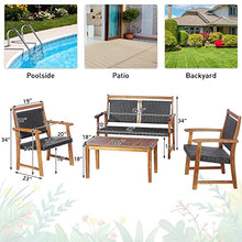 4 PCS Patio Rattan Furniture Set Acacia Wood Frame Sofa Loveseat Garden Single Sofa, Onesize
