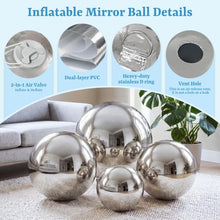 4PCS Silver Inflatable Mirror Ball Set,Reusable PVC Mirror Balls Large Event Decoration Hanging&Standing Balloon with Electric Pump for Event,Wedding,Party Decor(Silver, 4Pcs+Pump)