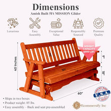 5 FT CEDAR Porch MISSION Glider Bench for 3 Person, Amish-Made Solid Pine Wood Glider, Smooth Quiet Glide, Balanced Construction, Even Weight Distribution, Relaxed Seating Angle, Made in USA