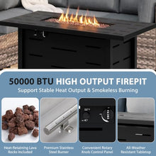 Shintenchi 6 Piece Outdoor Patio Furniture Set with 43 Inch Propane Fire Pit, Washable Cushions, Glass Coffee Table, Waterproof Cover & CSA Certified for Backyard Poolside, Brown PE Rattan/Gray