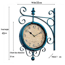 EHVYBDX Wall Clock, Outdoor Garden Wall Clock, Blue Double Sided Station Clock Garden Clock 360° Rotation Wrought Iron Retro Waterproof Outdoor Clock Decoration Outside Clock fo