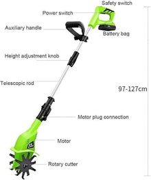 LBAawxe MekUk Garden Tiller & Cultivator Rotavator 20V Electric Tiller, Working Width 10 cm, Depth 25 cm, Speed 250 RPM for Garden, Vegetable Plots for Garden Care Compacted Soils and Lawn Yard