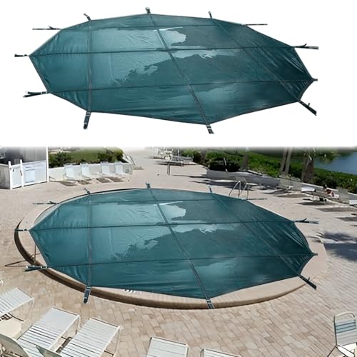 ERRULAN 8/10/12/18/24/30 Ft Round Swimming Pool Safety Cover, Above Ground Pool Cover Anchors, Cold Resistant Heavy Duty Mesh, Triple Stitched/Reinforced Edges(Dia 32ft/9.8m)