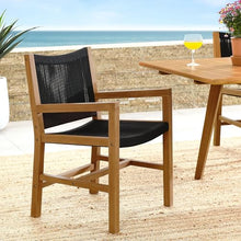Modway Vienna Outdoor Patio Teak Wood Dining Armchairs Set of 2 in Natural Black – Woven Rope Teak Accent Patio Chairs with Armrests – Weather-Resistant Deck Chairs for Backyard, Porch