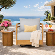 Merax Outdoor Patio Swivel Acacia Wood Chair with 360° Rotation, Water-Resistant Thick Cushions & Removable Cover, 400 Lbs Weight Capacity Lounge Chair for Deck, Backyard, Garden, Teak + Gray