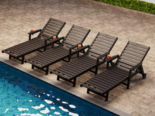 Garvee Lounge Chair Outdoor Set of 4 with Wheels & 5-Position Adjustable Backrest, Oversized Chaise Lounge with 2 Move Handle, HDPE Lounge Chair w/Detachable Cup Holder, for Patio, Pool,Black