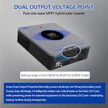 Y&H 6.2KW Hybrid Solar Inverter DC48V to AC220V, Built-in 120A MPPT Controller,8000W 27A PV Input, Battery-Free Operatio, Dual AC Output, for 48V Lead/Li Battery,On/Off Grid Home Energy Storage System