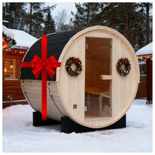 Amocane Customize Outdoor Barrel Steam Sauna Rooms, 2-10 Person Canadian Traditional Wood Steam Saunas with 220V Electric Stove, Wood Burning Stove Tempered Glass Sauna Kits, Backrest Headrest(0-195℉)
