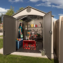 Lifetime 15×8 Ft Dual‑Entry Outdoor Storage Shed, Steel‑Reinforced, UV‑Protected, Weather‑Resistant Backyard Garden Shed with Skylights, Windows & Shelving, Desert Sand