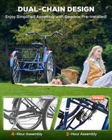 Viribus Adult Tricycle 7 Speed Dual Chain Navy