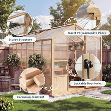 8x14 FT Wooden Greenhouse Kit, Walk-in Greenhouses with Wood Frame, Ventilated Window, Lockable Door & Polycarbonate Panels, Large Polycarbonate Greenhouse for Outside, Garden, Backyard, Patio, Lawn