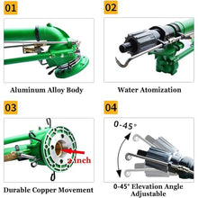 Farm Irrigation Sprinkler, 2" Agricultural Tripod Sprinkler with Pressure Gauge, 0°-45° Elevation Angle Adjustable, 360° Automatic Rotation, for Large Area Farmland Irrigation, Dust Removal