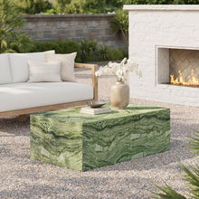 Modway Jordana 47 Inch Rectangle Concrete Coffee Table in Green Marble – Plinth Coffee Table with Faux Stone Finish – Concrete Furniture Center Table for Living Room or Patio