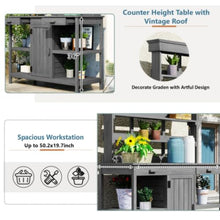 Outdoor Potting Bench with Open Shelves and Cabinet, 66 in Fir Wood, countertop, Open Shelves, Enclosed Cabinet, Anti-Fall Device, Garden Workstation, 50.2 W x 19.7 D x 66 H in (Grey)
