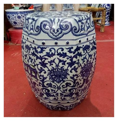 Tu Ye-US Decorative Garden Stools, Ceramic Stool Ceramic Table Chair Set Hand Painted Antique Blue and White Octagonal Stool Display