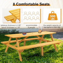 GFDGFD 75" Wooden Picnic Table with Built-in Benches for 8 People, Outdoor Patio Dining Table with Umbrella Hole, Heavy Duty Backyard Garden BBQ Table, Brown