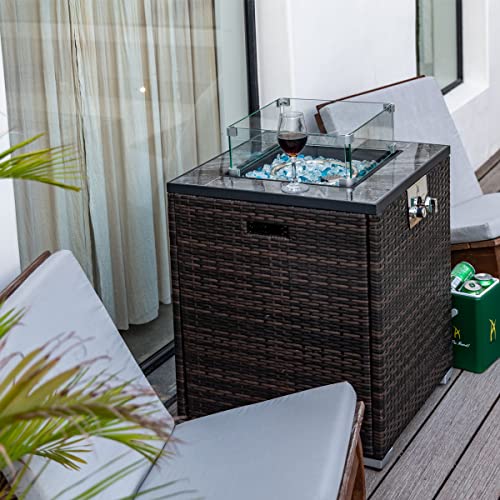 FammyLoft Propane Fire Pit Table, 24" Firepits for Outside, Gas Fire Pit for Outside Patio, Propane Fire Table w/Steel Lid, Rain Cover for Patio, 50000BTU, Tank Outside, Tank Not Included, Espresso