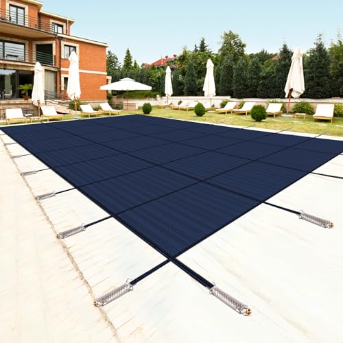 Lynkron Pool Safety Cover for Inground Pools, Heavy-Duty Winter Pool Cover, Rectangle Mesh/Solid Swimming Pool Covers, Triple Stitched for High Strength & UV Protection，Blue