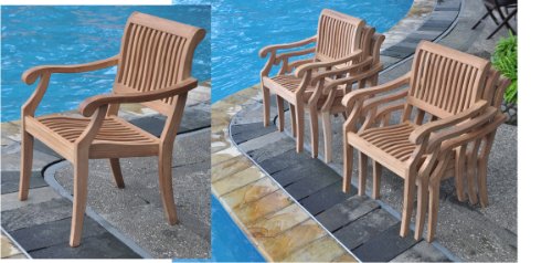 WholesaleTeakFurniture Qty 4 - Arbor Stacking Dining Captain Arm Chair - Outdoor Patio Grade-A Teak Wood #WFDCARAB4