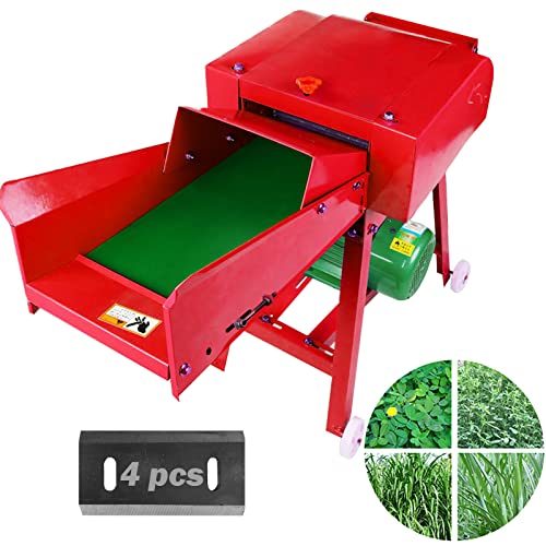 TXMACHINE Electric hay Cutter Silage Machine Robotic Lawn Mowers 800kg/h hay Cutter Machine Grass Cutter for Chaff,Corn Straw,Rice Straw,Elephant Grass with 4 Blades (220V/50HZ, red Color)