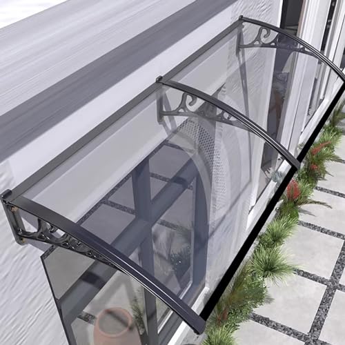 UV Rain Snow Protection Patio Awning Black Polycarbonate Window Canopy 100x200cm Aluminum Bracket Front Door Sun Shade Cover Exterior Shutter