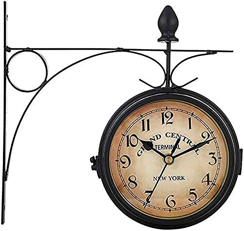 Wall Clock, Outdoor Garden Wall Clock, 9 Inch Double Sided Wrought Iron Garden Clock Waterproof Outdoor Clock Indoor Outdoor Decoration Outside Clock Station Q,A