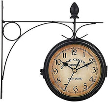 Wall Clock, Outdoor Garden Wall Clock, 9 Inch Double Sided Wrought Iron Garden Clock Waterproof Outdoor Clock Indoor Outdoor Decoration Outside Clock Station Q,A