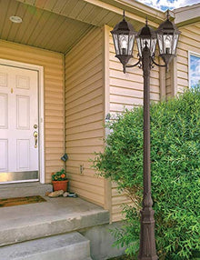 Ciata 3 Light, Stained Glass with Clear Oval Windows Outdoor 96” Pole Lantern. (Black Bronze)