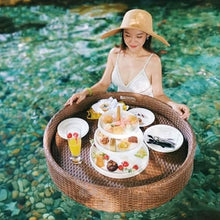 Round Floating Tray Drink Float Tray - Brown Woven Hot Tub Side Table for Drinks and Breakfast, Multipurpose Water Tray, 80 * 20Cm - Black.,Brown-60 * 20cm