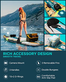 HICOO Inflatable Paddle Board with Kayak Seat, Double Blade Paddle, Waterproof Bag - Wooden Dark Blue