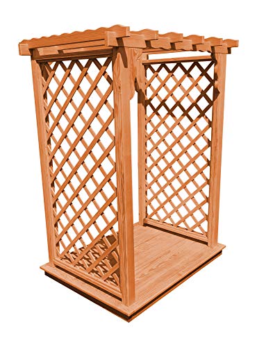 Amish-Made Covington Style Pine Arbor with Deck - 4' Wide Walkthrough, Cedar Stain