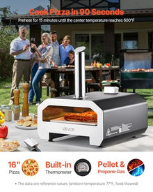 VEVOR Dual Fuel Pizza Oven Outdoor, 16 in Wood Fire & Propane Gas Pizza Oven, Portable Pellet & Propane Pizza-Maker with Thermometer, Large Multi Fuel Pizza Cook for Outside Camping & Backyard