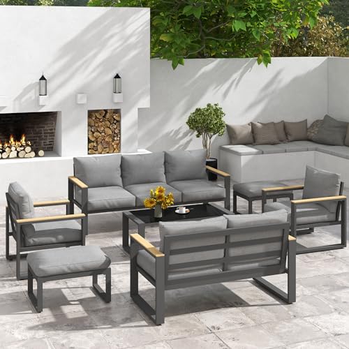 RoyalCraft 9-Seater Aluminum Patio Furniture Set with Coffee Table Grey