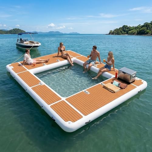 Inflatable Yacht Pool 13x10ft, Thick PVC Floating Swimming Pool with Non-Slip EVA Surface, Inflatable Floating Dock for Yacht/Boat/Sea/Lake Water Activities