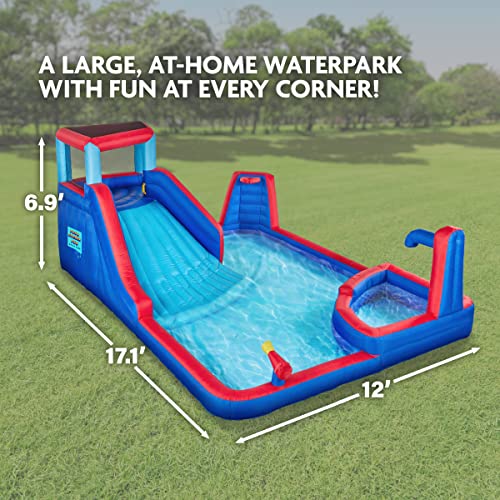 SUNNY & FUN Four Corner Inflatable Water Slide Park with Climbing Wall & Deep Pool Blue/Red
