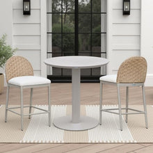Armen Living Kobalt 3-Piece Outdoor Bar Set with Sintered Stone Bar Table and Rattan Back Counter Height Stools