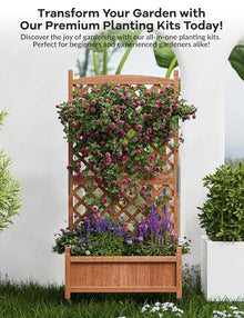 61.5 Inches Raised Garden Bed With Diamonds Lattice Trellis, Galvanized Mobile Outdoor Planter Box for Climbing Plants/Vines, Freestanding Planter Container With Drainage Holes, Optional Wheels