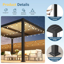 Pergola 10' x 12' with Aluminum Frame and Adjustable Louvered Roof