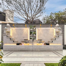 Elegant Stone Waterfall Fountain with LED Lights and Planter Shelves – Dual Sides for Indoor and Outdoor Zen Garden Decoration, 63 inch-79 inch Height Options(D+Beige)