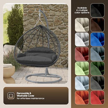 LeisureMod Hanging Egg Chair with Stand for Indoor Outdoor Wicker Patio Swing Chair Open Weave Basket Design with Cushion Metal Frame for Patio Garden Balcony (Grey Frame Dark Grey Cushion)
