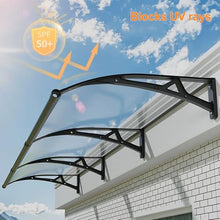 Transparent Polycarbonate Window Awning, 100x300cm Curved Rain Snow Shelter with Black Bracket, UV Protection for Patio Door Canopy