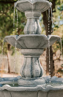 XBrand 51 Inch 3 Tier Outdoor Freestanding Waterfall Fountain with Pump and Pineapple Finial, Decorative Resin Garden Water Feature for Patio, Yard, Lawn, and Backyard Decor, Gray