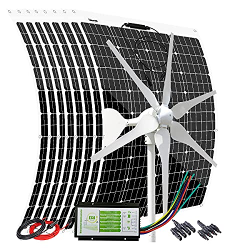 1360W Solar Wind Power Kit for Mobile Home: 400W 24V Wind Turbine Generator +960W Flexible Mono Solar Panels + Solar Wind Hybrid Controller + Cable Connector