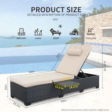 WAROOM Outdoor Chaise Lounge Chairs for Outside Patio Furniture Set of 2 Wicker Recliner Black Rattan Sunbathing Lounger Adjustable Backrest Pool Reclining Chair, Khaki Cushion